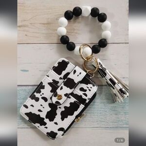 Black and White Cow Print Wristlet Keychain